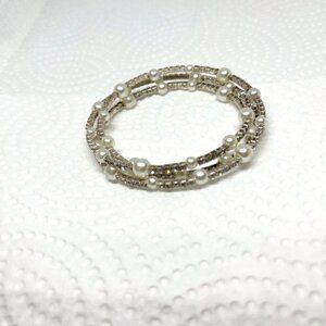 Pearl & rhinestone wrap bracelet, simple elegant bracelet, pearl jewelry